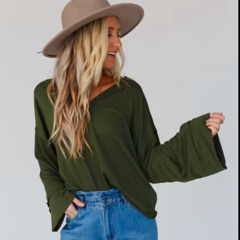 Love It V Neckline Sweater Top - Olive